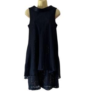 SL Fashions Navy Lace Sequin & Chiffon Special Occasion Dress NWT Size 6 Holiday